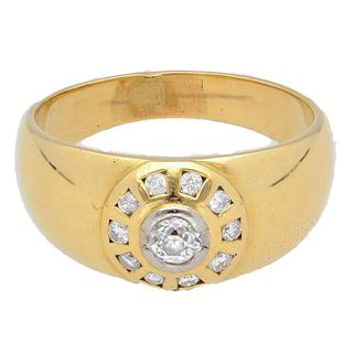 Jollys Jewellers + 18 Carat Yellow Gold 0.40ct Diamond Daisy Gypsy Signet Ring