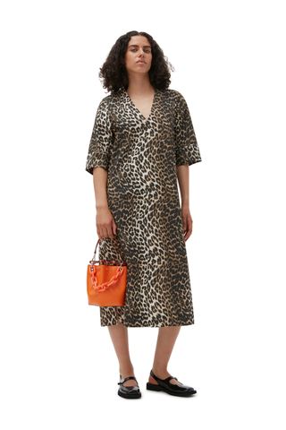 Ganni + Leopard Wide Midi Dress