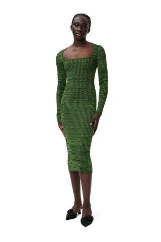 Ganni + Green Melange Knit Dress