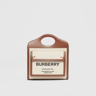 Burberry + Mini Two-Tone Canvas and Leather Pocket Bag in Natural/Malt Brown - Women | Burberry United Kingdom