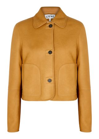 Loewe + Camel Shearling-Lined Leather Jacket
