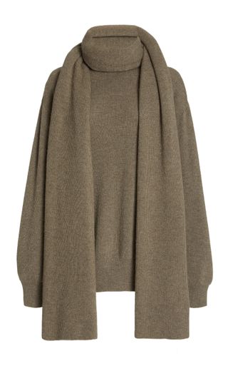 The Frankie Shop + Scarf-Detailed Rib-Knit Turtleneck Sweater