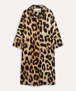 Ganni + Leopard Linen Canvas Coat