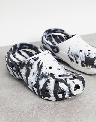 Crocs + Classic Marble Print Shoes in Black and White