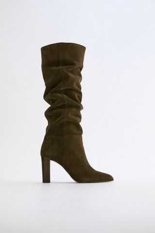Zara + Split Suede Heeled Knee-High Boots