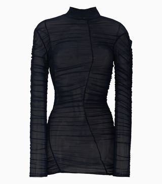 Richard Malone + Recycled Mesh Ruched Turtleneck Top