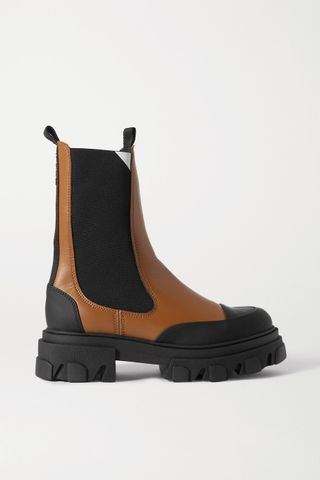 Ganni + Rubber-Trimmed Leather Boots