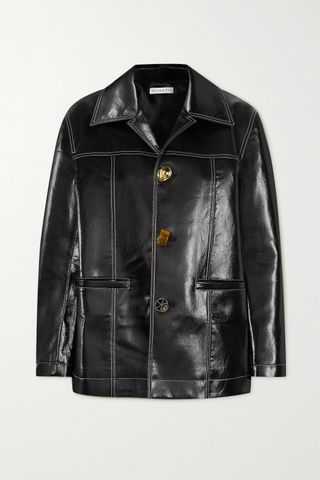 Rejina Pyo + Cameron Topstitched Faux Patent-Leather Jacket
