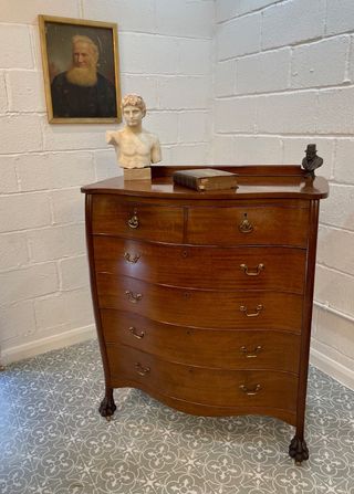 The Manor Antiques Co + Large Antique 19th Century Serpentine Bombe Chest of Drawers