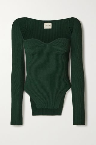 Khaite + Dark Green Maddy Ribbed-Knit Sweater