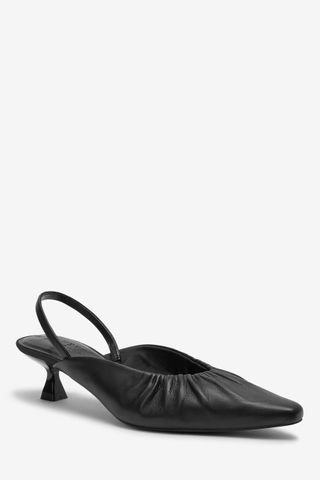 Next + Leather Ruched Slingback Kitten Heel Shoes
