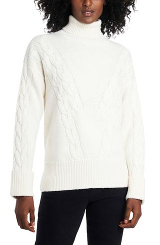Vince Camuto + Cable Detail Cotton Blend Turtleneck Sweater