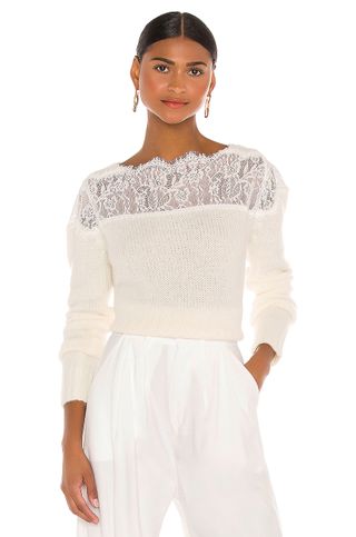 Raissa + Raissa Lace Shoulder Sweater in Off White