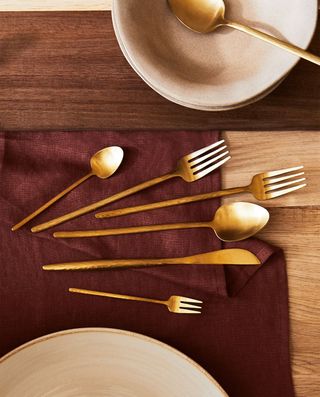 Zara Home + Gold Hammered Cutlery from