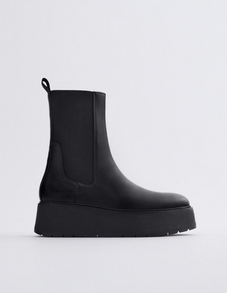 Zara + Flat Leather Ankle Boots
