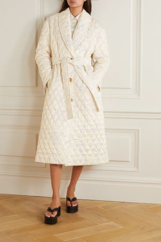 Minjukim + Belted Quilted Printed Satin Coat