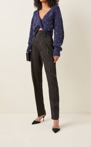 Self Portrait + Diamante Embellished Twist-Front Cropped Sweater
