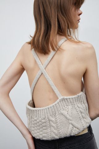 Source Unknown + Cross Open Back Cable Knit Tank, Taupe