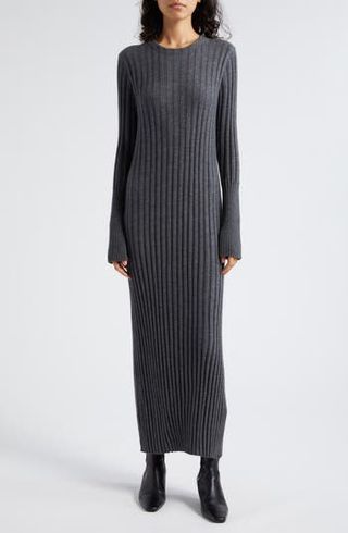Loulou Studio + Bolga Long Sleeve Merino Wool & Cashmere Blend Rib Sweater Dress