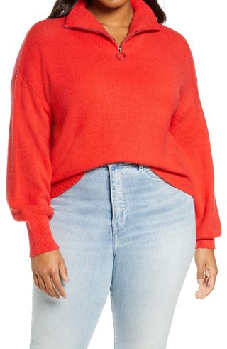 BP + Solid Zip Mock Neck Sweater