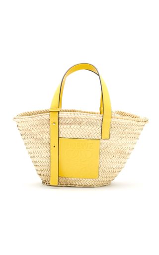 Loewe + Basket Leather-Trimmed Raffia Bag