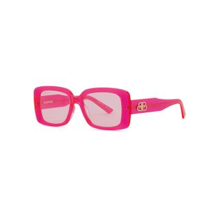 Balenciaga + Neon Pink Rectangle-Frame Sunglasses