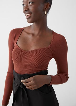 & Other Stories + Fitted Cropped Sweetheart Neck Rib Top