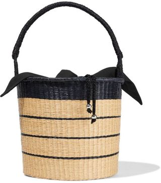 Sensi Studio + Striped Woven Toquilla Straw Bucket Bag