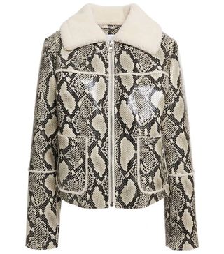 Stand Studio + May Faux Shearling-Trimmed Faux Snake-Effect Leather Jacket