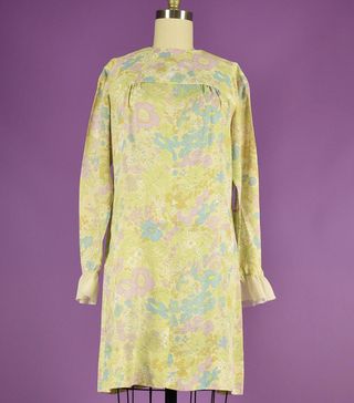 Vintage + 60s Psychedelic Pastel Floral Mini Dress