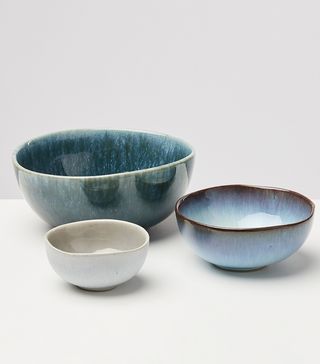 Oliver Bonas + Luna Blue Ceramic Breakfast Bowls Set of Three