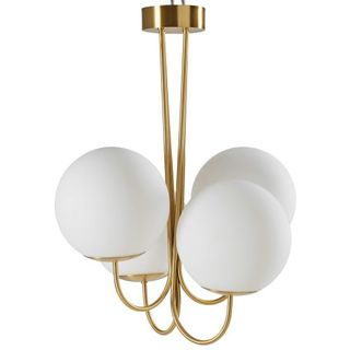 Maisons du Monde + White Glass and Gold Metal Chandelier With 4 Globes