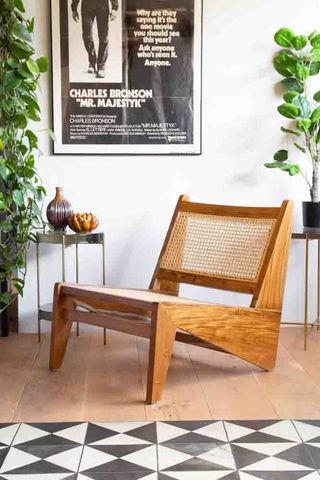 Rockett St George + Teak Wood & Woven Cane Lounge Chair