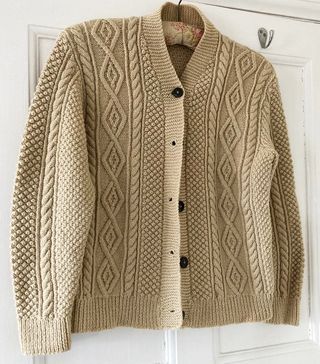 Vintage + 1960s Aran Hand Knit Cardigan 100% Wool