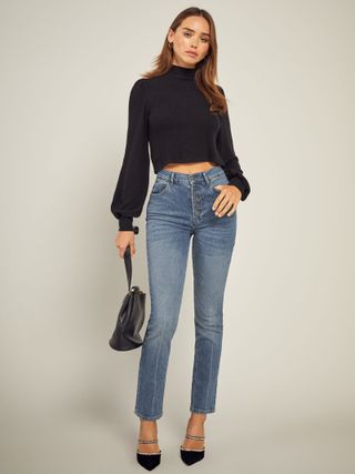 The Reformation + Liza Button Fly High Rise Straight Jeans