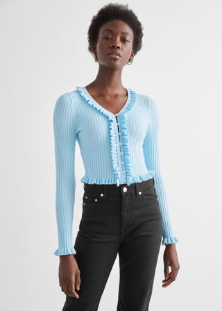 & Other Stories + Fitted Ribbed Ruffle Top