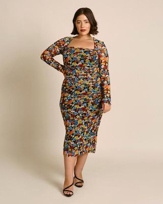 Ganni + Multicolor Printed Mesh Dress