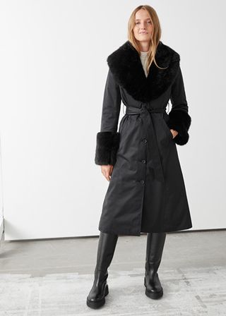 & Other Stories + Long Belted Fitted Faux Fur Coat