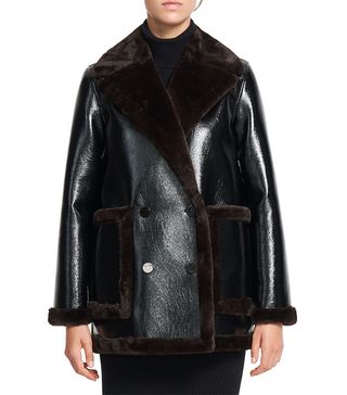 Theory + Patent Faux-Leather Peacoat w/ Bonded Faux Shearling