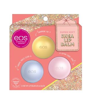 EOS + Cotton Candy Snow, Caramel Brulée Sleigh and Champagne Pop 3-Pack Lip Balm