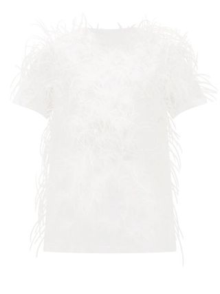 Valentino + Feather-Embellished Cotton T-Shirt