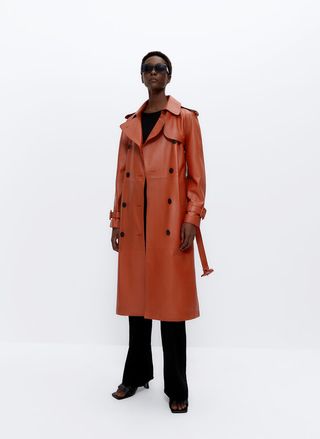 Uterqüe + Orange Leather Trench Coat