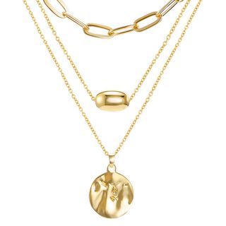 Famarine + Gold Layered Pendant Long Necklaces