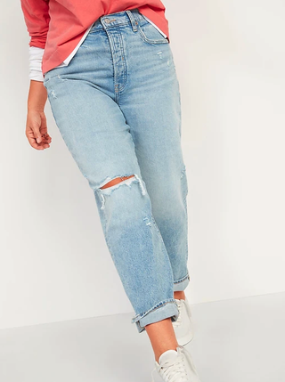 The Gap + High-Waisted Sky-Hi Straight Button-Fly Ripped Jeans