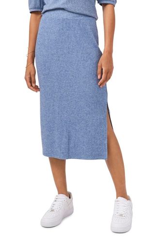 1.State + Rib Knit Side Slit Midi Pencil Skirt