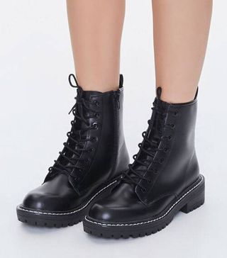 Forever 21 + Faux Leather Lace-Up Ankle Boots