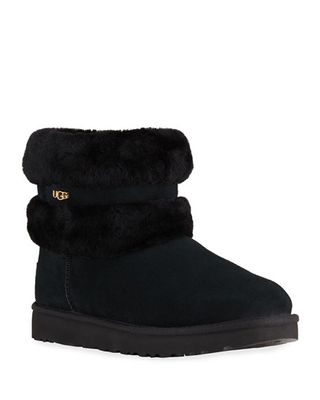 Ugg + Fluff Mini Belted Suede Ankle Boots W/ Shearling Cuff