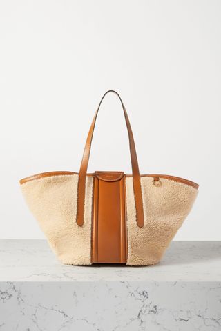 Chloé + Fredy Medium Leather-Trimmed Shearling Tote