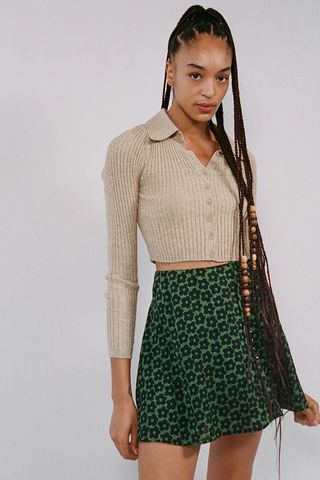 Urban Outfitters + Skylar Ribbed Button-Front Cropped Sweater