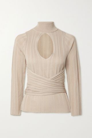 The Line by K + Cybil Cutout Ribbed-Knit Top